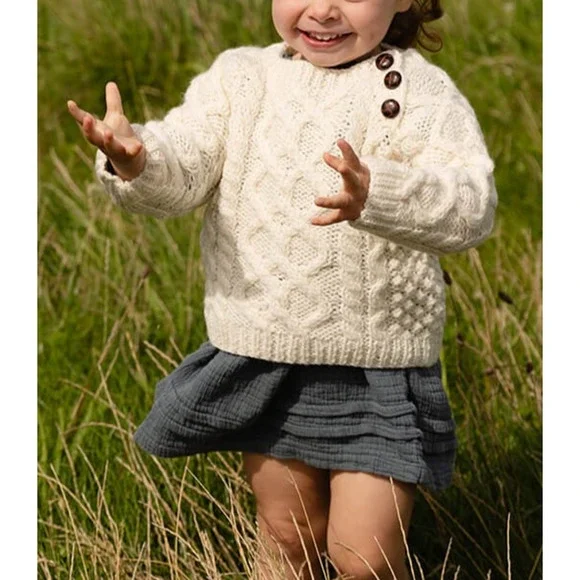 Aran Sweater Market 100% Merino Wool Sweater Shoulder Buttons Baby Size Small - Picture 12 of 15